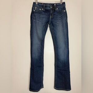 Miss Me Dark Blue Signature Boot Cut Jeans with sequin pockets in size 28